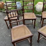 Set of 5 Henri II style chairs – turned wood and cane