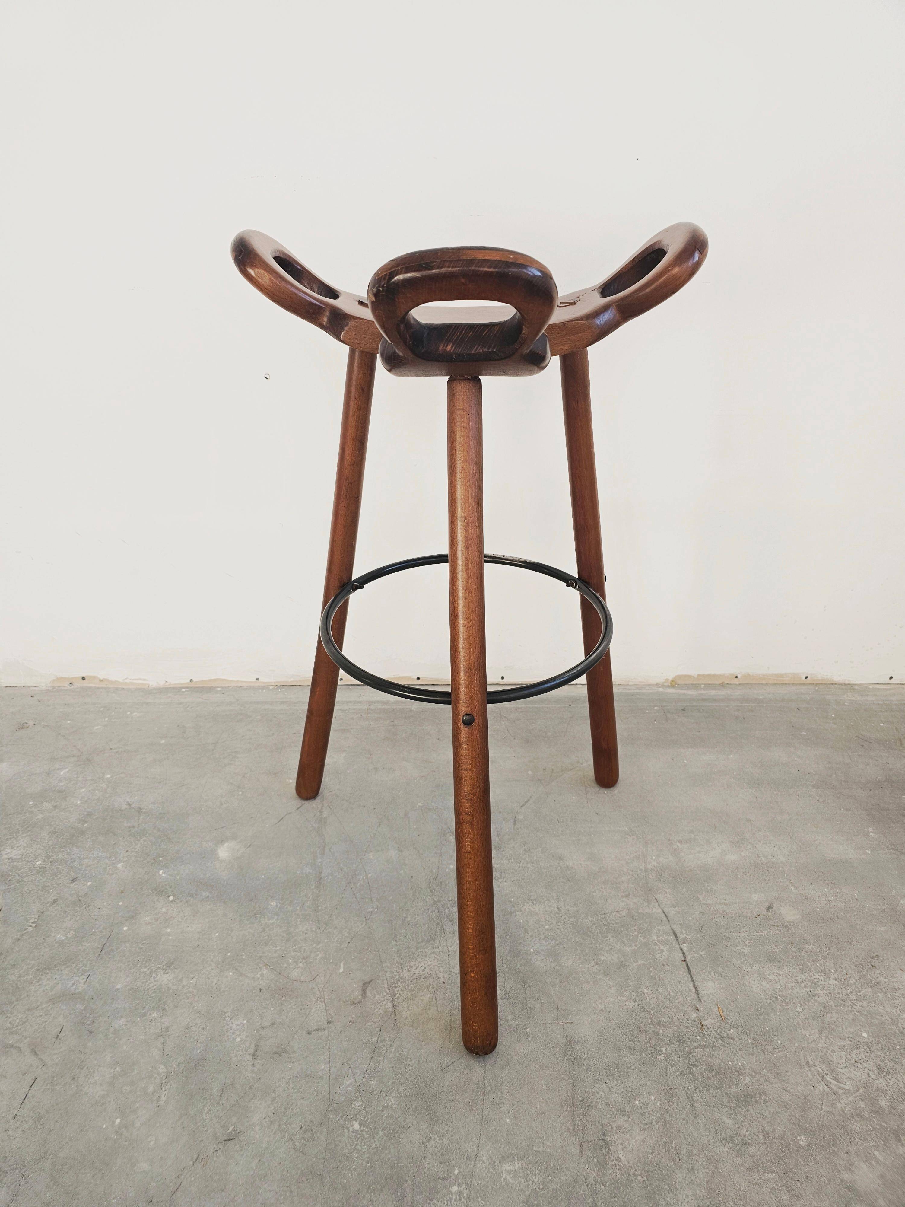 Brutalist bar stool "Marbella" in solid oak