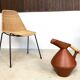 Studio pottery jug floor vase in terracotta and bamboo handle Germany 1950s