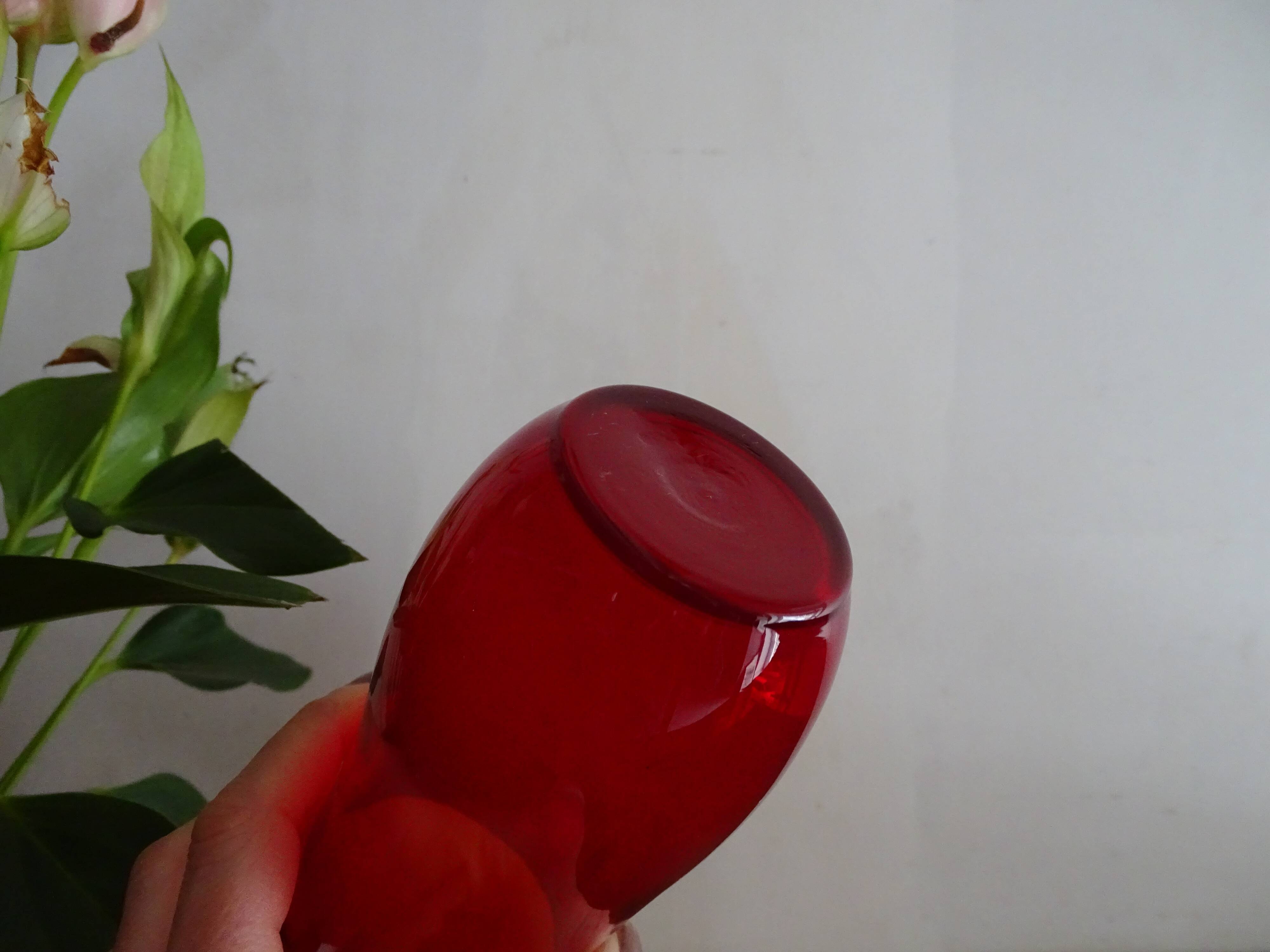 6 water glasses blown glass vintage ruby red 1960