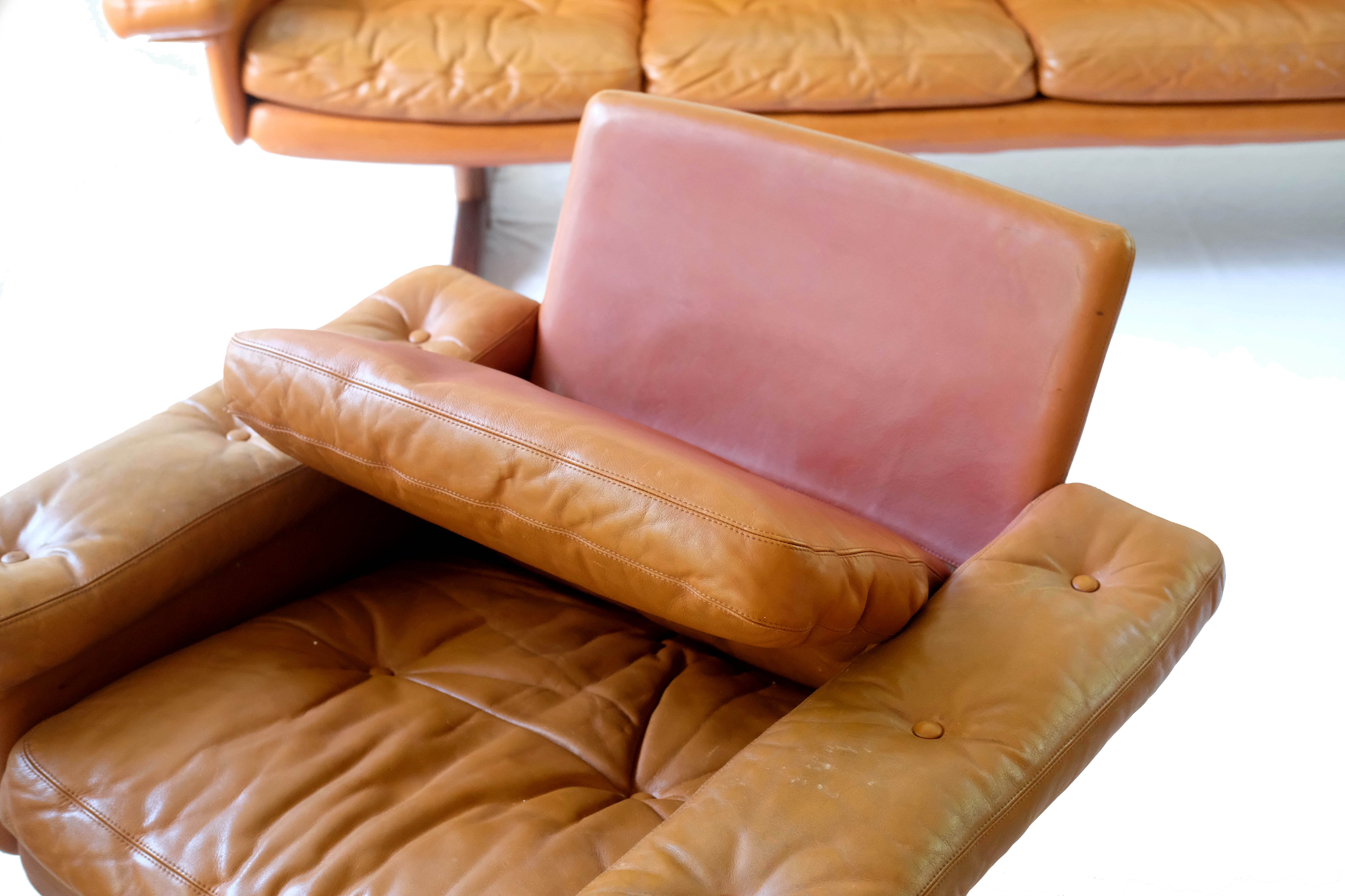 Set of Leather Sofa & 3 Armchairs by Sven Ivar Dysthe, Norway 1960's