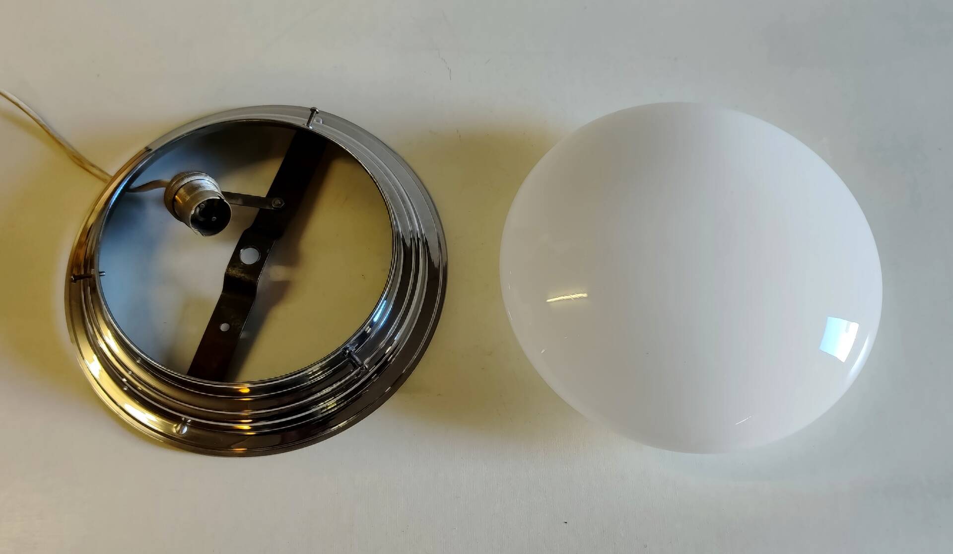 Bauhaus ceiling light or wall lamp with opaline globe and chrome metal - mid 20th century.