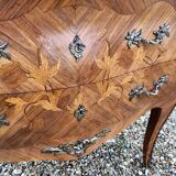 Old marquetry chest of drawers, Louis XV style marble top
