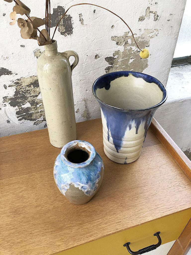 Enamelled sandstone vase