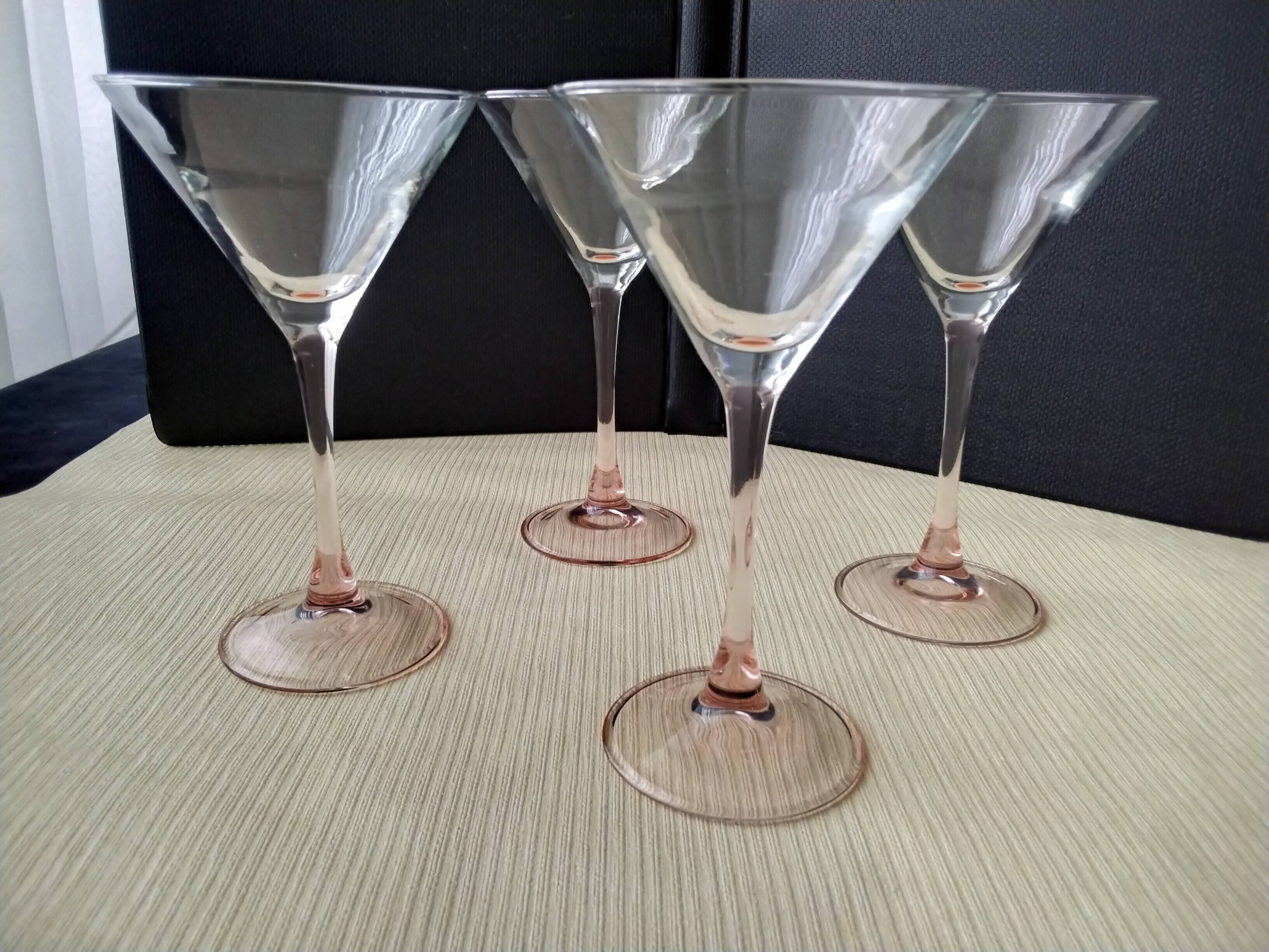 4 luminarc cocktail glasses pink foot
