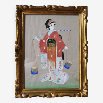 Japanese watercolor from the 1940s signed with a sinogram