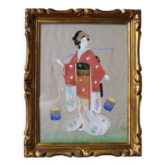 Japanese watercolor from the 1940s signed with a sinogram