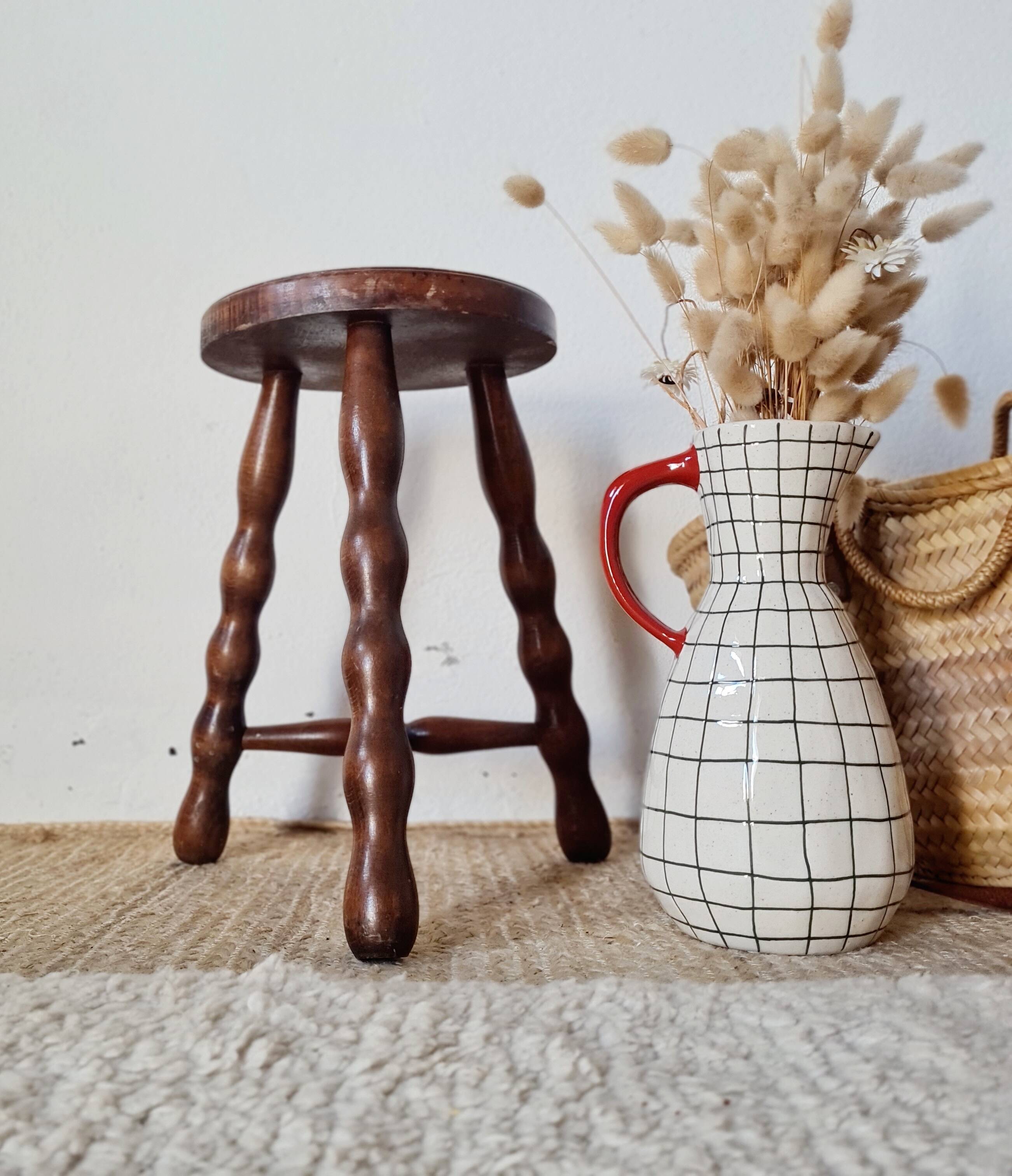 Antique wooden tripod stool - turned leg side table