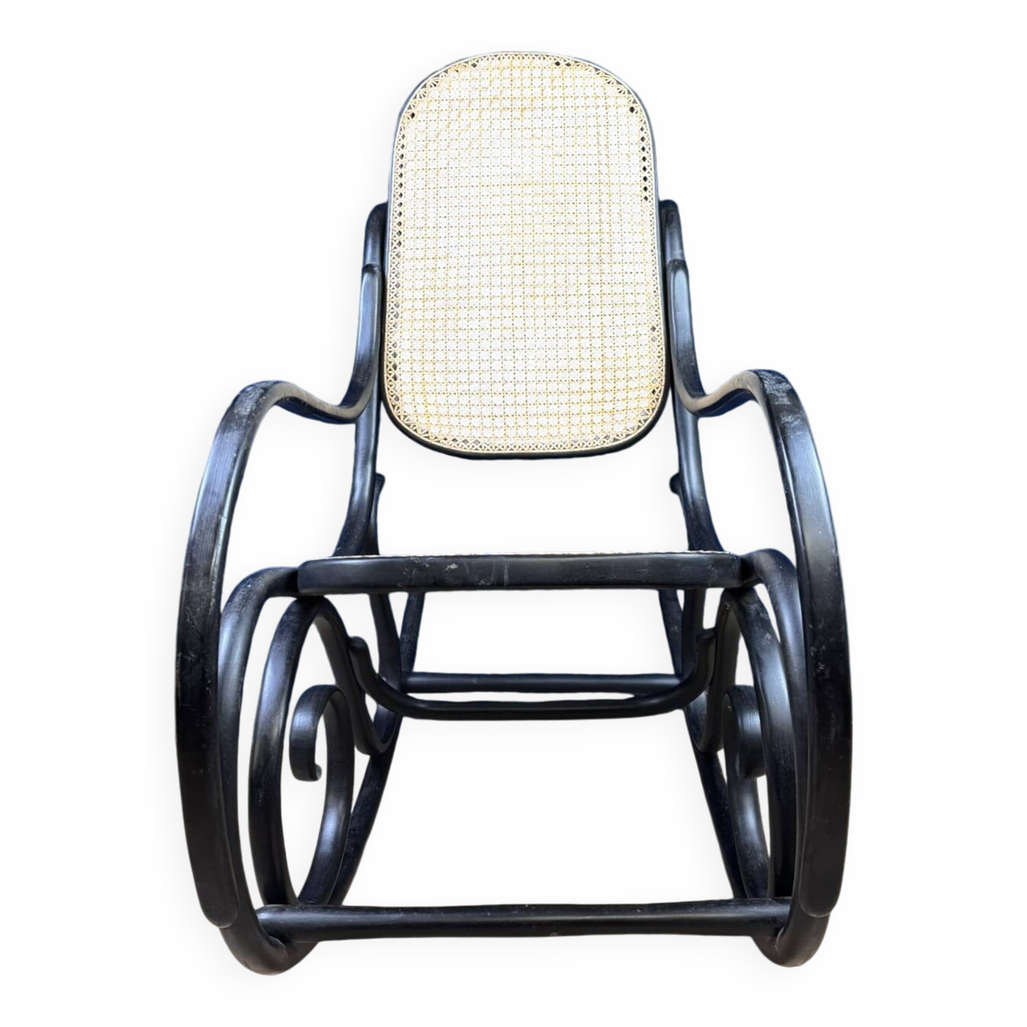 Beautiful rocking chair in the style of Thonet in blackened curved wood