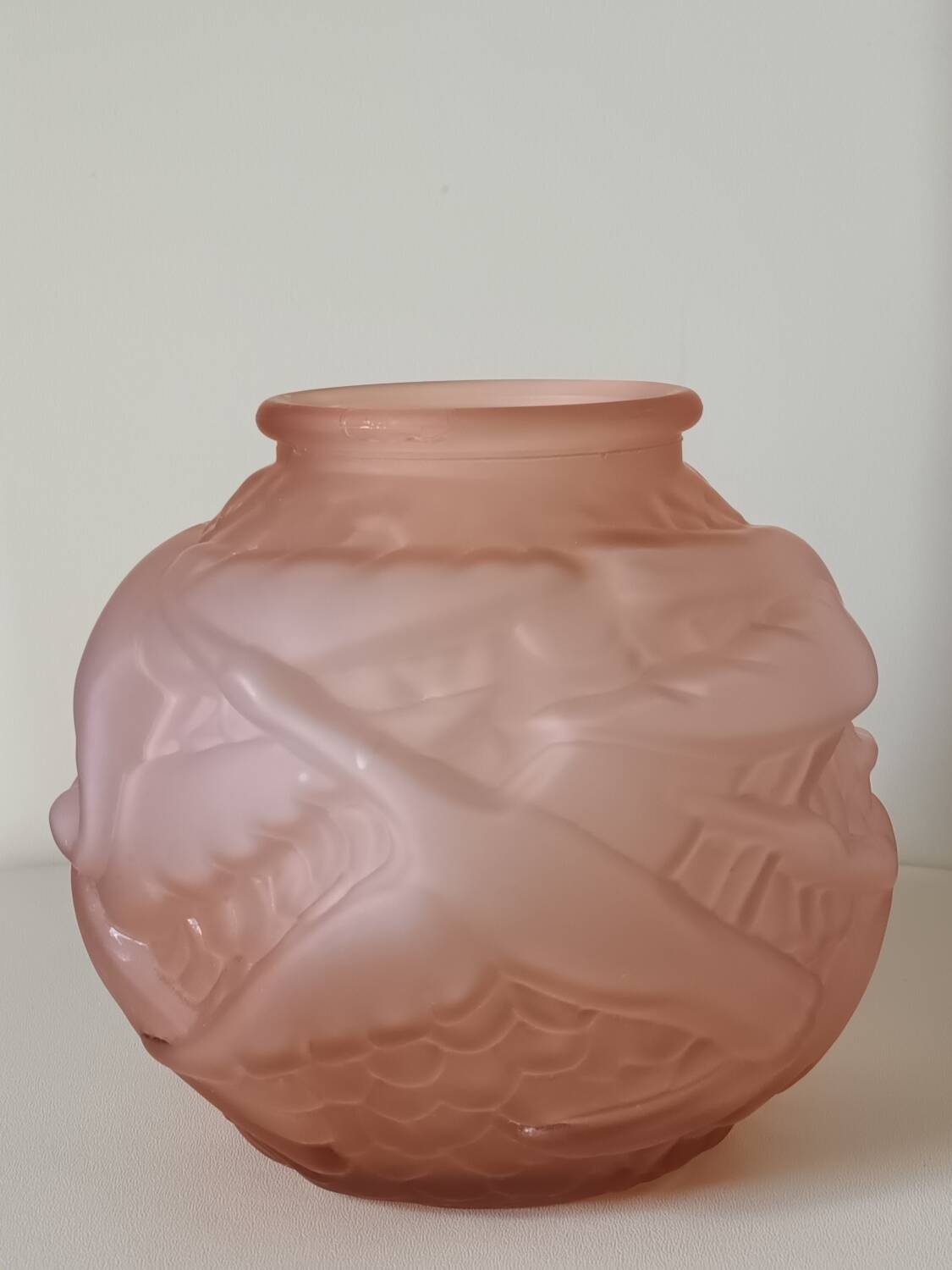Art Deco pink glass round vase