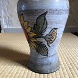 Sunflower vase signed Fonck and Matéo, Vallauris 60s