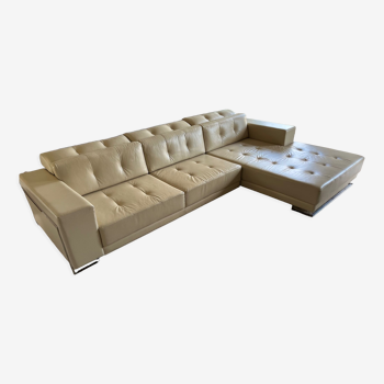 Canapé d'angle design moderne, en cuir véritable beige/sable