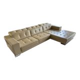 Canapé d'angle design moderne, en cuir véritable beige/sable