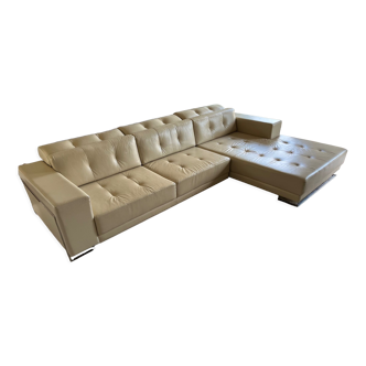 Modern design corner sofa, in genuine beige/sand leather