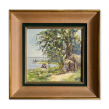 Table HSP 1957 "Fishing village" Congo signed Orientalist Africa