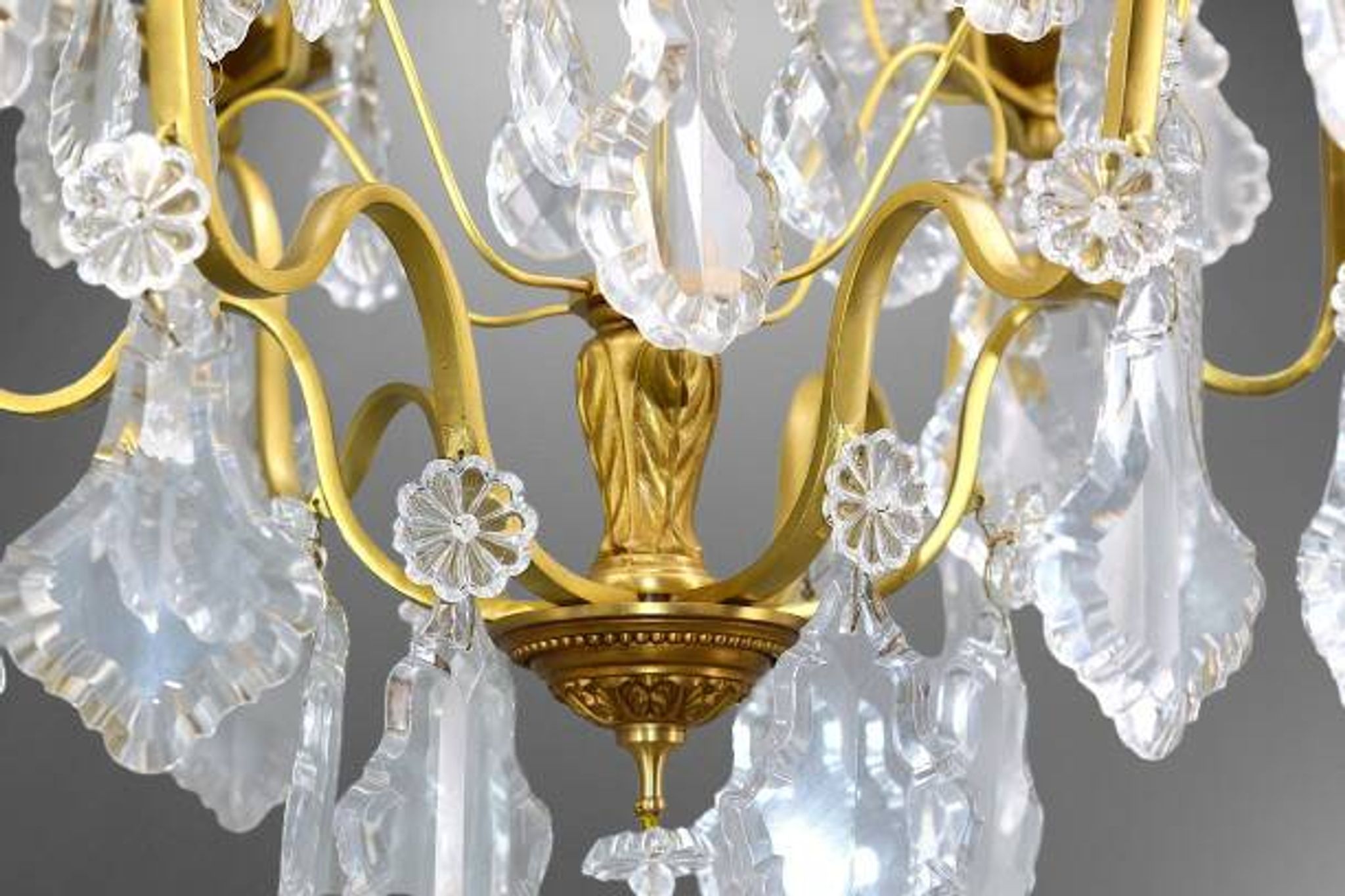Lustrous Gold Bronze & Bohemian Crystal with Six Lights Louis XV * Lucien GAU