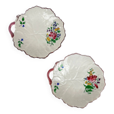 Set of 2 leaf-shaped bowls, Réverbère model by KG Lunéville, tulip and rose pattern.