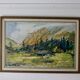 Peinture à l'huile sur panneau vintage " Cabane de montagne avec forêt et collines " - Vintage et encadrée