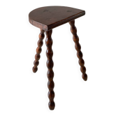 Tabouret en bois tripode tourné vintage
