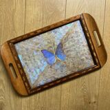 Art Deco tray in wood and real butterfly wings circa 1930