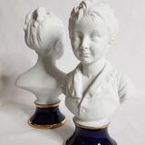 Porcelain biscuit busts by Camille Tharaud, children Louise and Alexandre Brongniart after Houdon