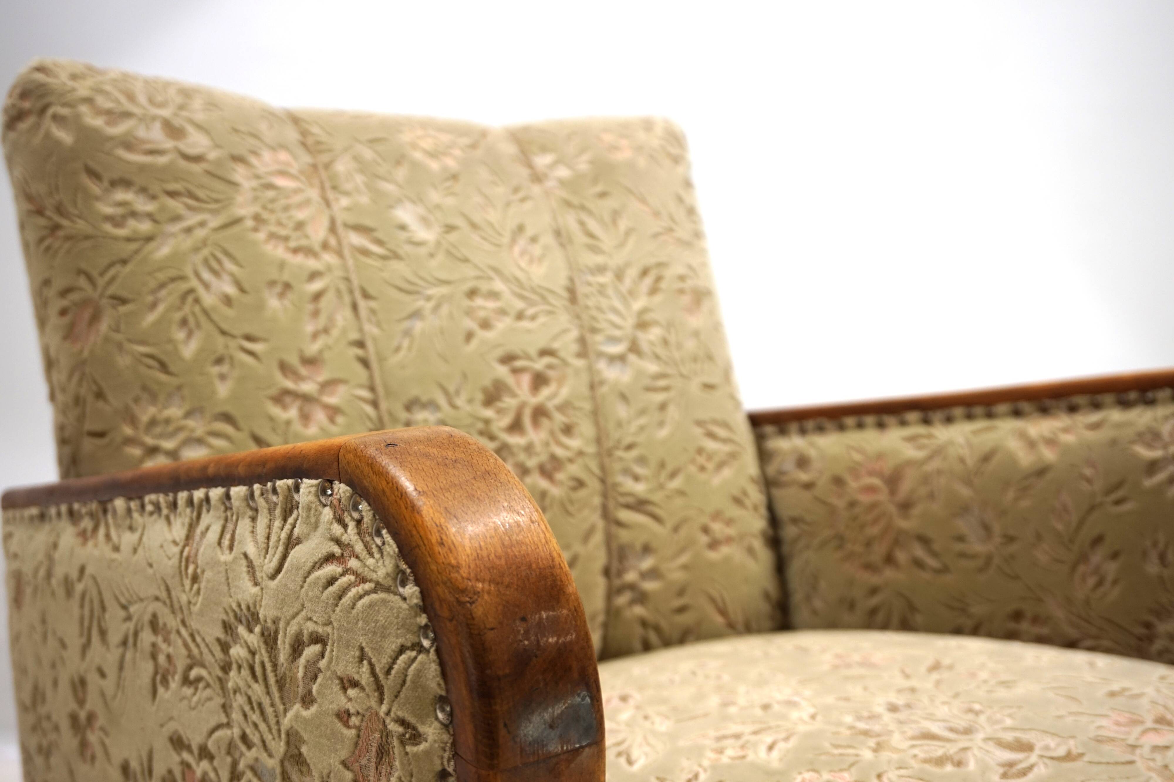 Fauteuil de salon Art Déco en jacquard de velours, 1930