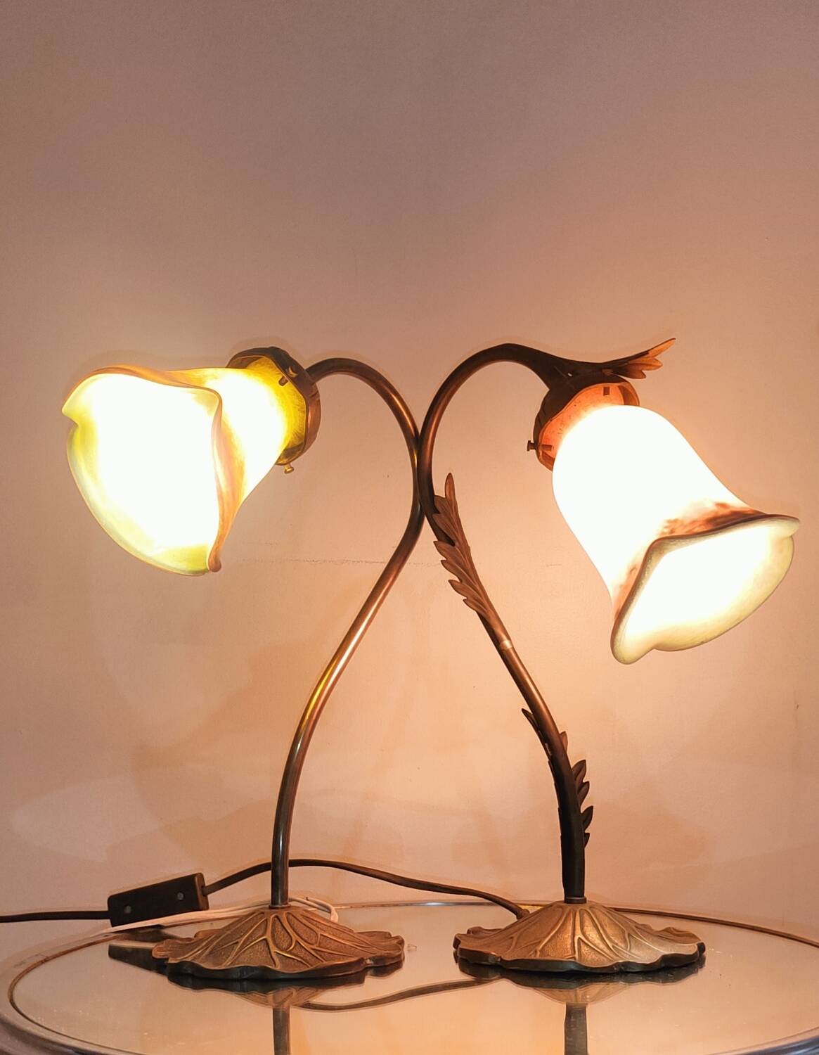 Two art nouveau style tulip lamps signed art de France