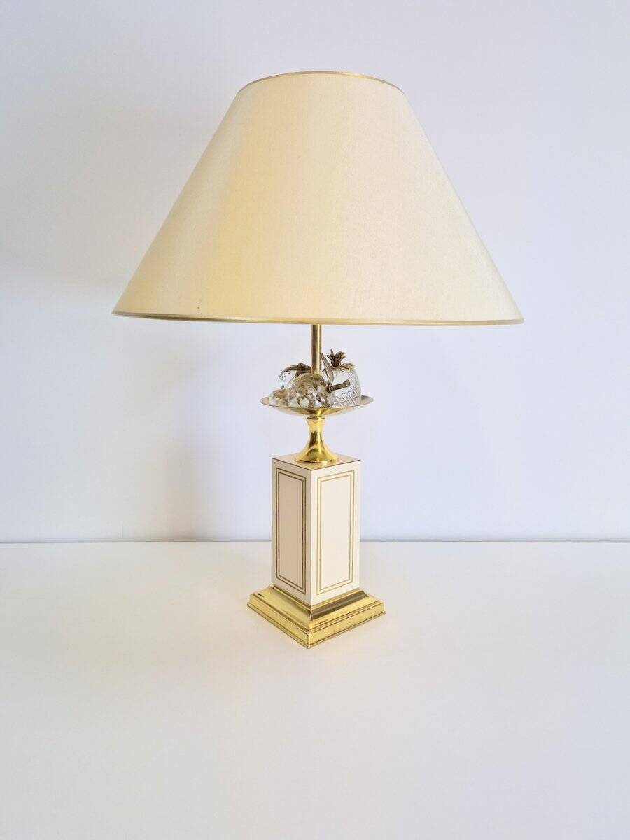 Vintage Regency Brass Crystal Fruit Table Lamp from Le Dauphin, 1970s