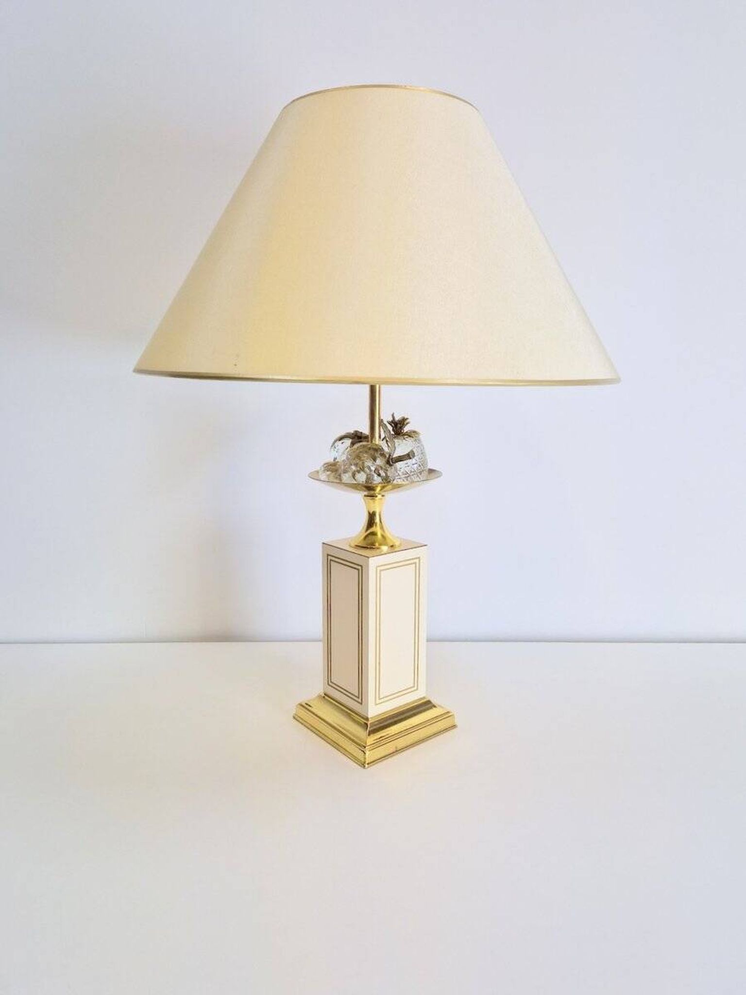 Vintage Regency Brass Crystal Fruit Table Lamp from Le Dauphin, 1970s