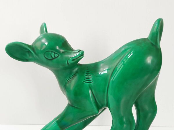 Faon, Bambi en céramique verte, 1960