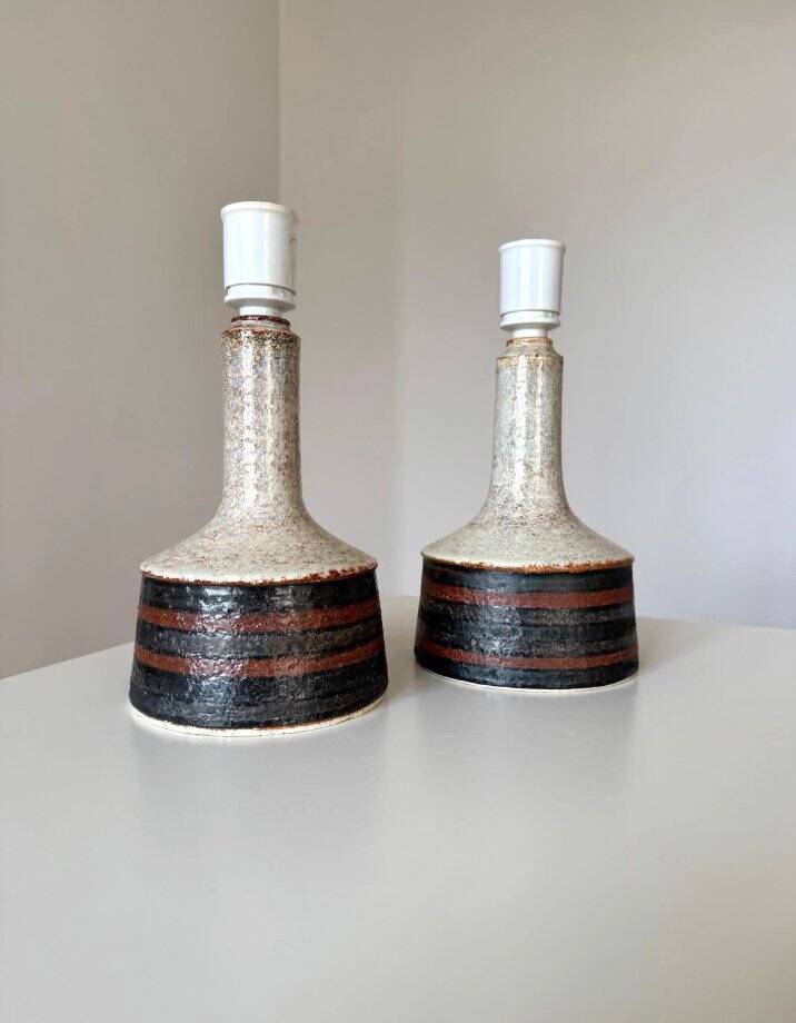 Lampes de table en grès vintage par Jette Hellerøe, années 1960, ensemble de 2