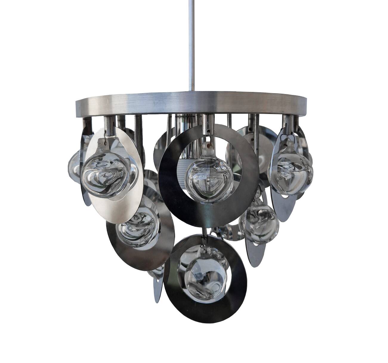 Vintage Pendant • Oscar Torlasco • Stilkronen • Glass & Steel • Murano • Space Age • 1970