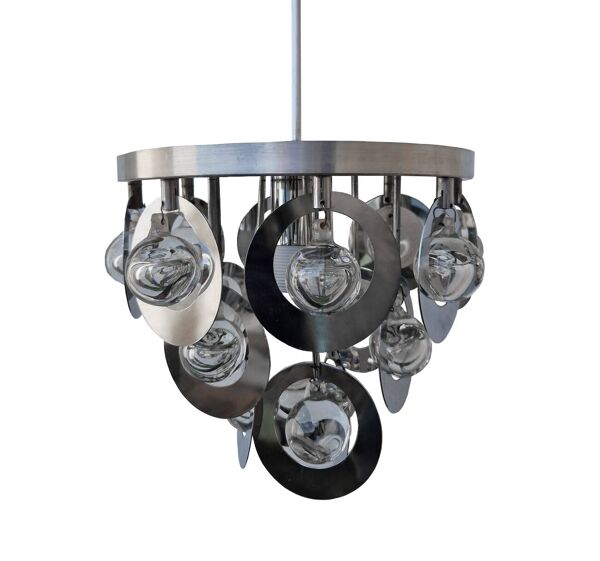 Suspension Vintage • Oscar Torlasco • Stilkronen • Verre & Acier • Murano • Space Age • 1970
