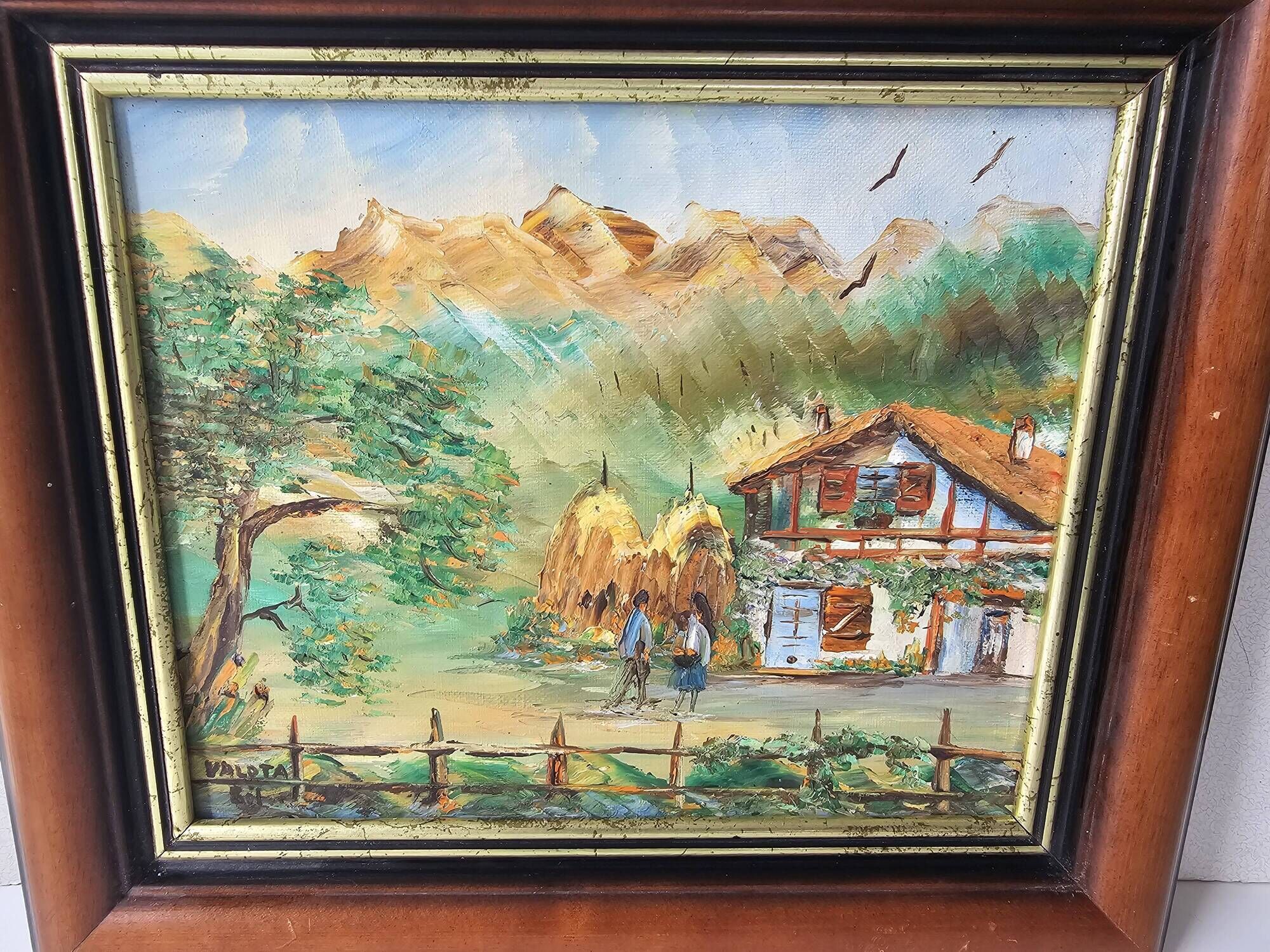 Tableau Huile sur Toile Ferme du pays Basque signé Gil Valota