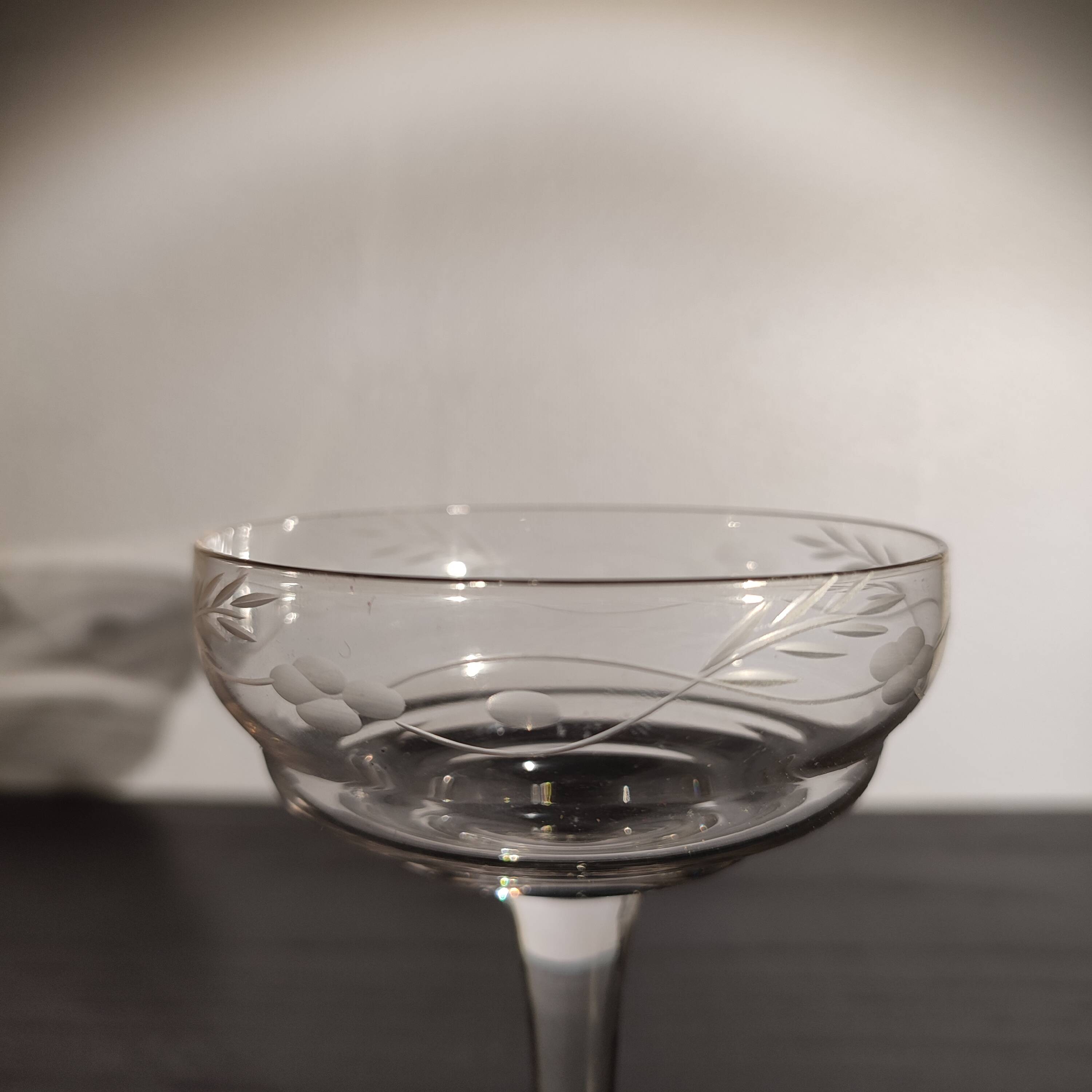Chiseled crystal champagne glasses