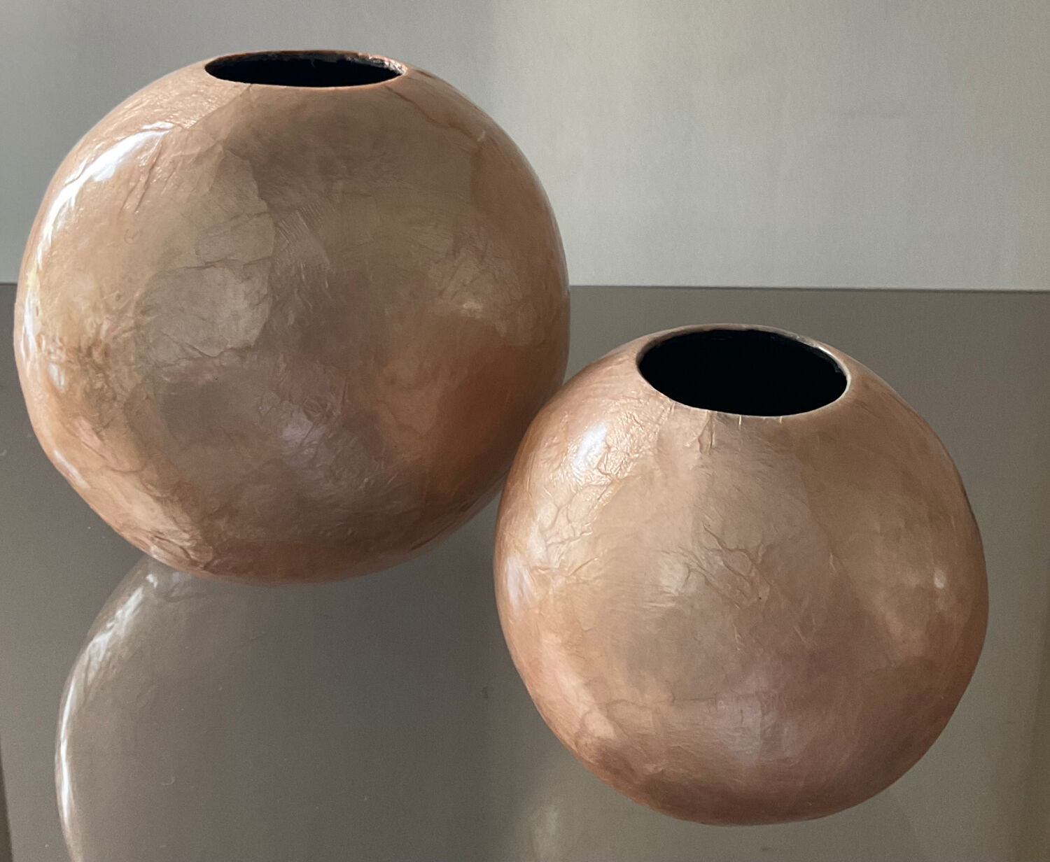 Duo of vintage mother-of-pearl vases