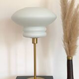 Table lamp made with an old white globe in matt opaline