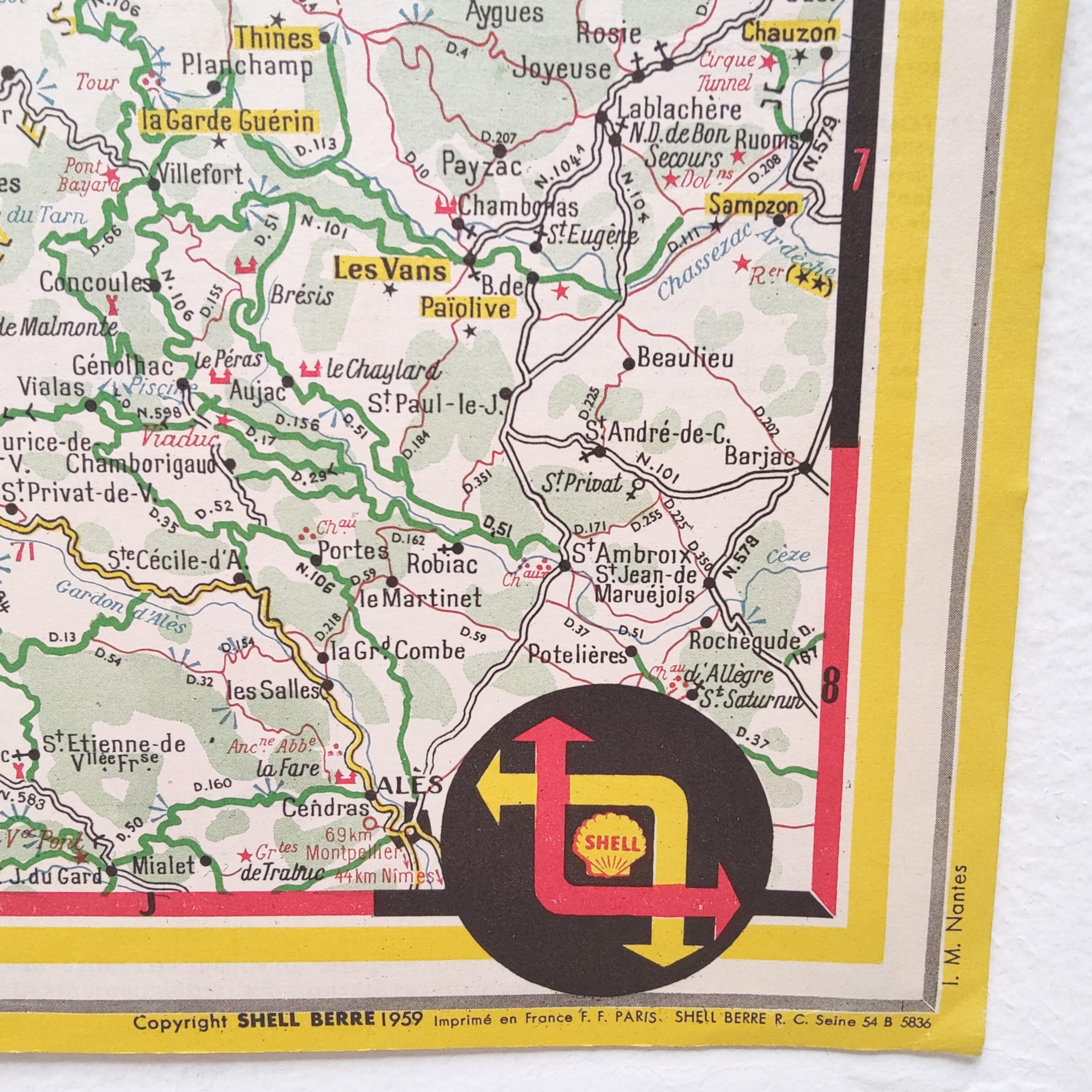 Map Shell Auvergne Cévennes 1959