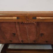 20th-century leather and Brazilian hardwood sofa, Brown