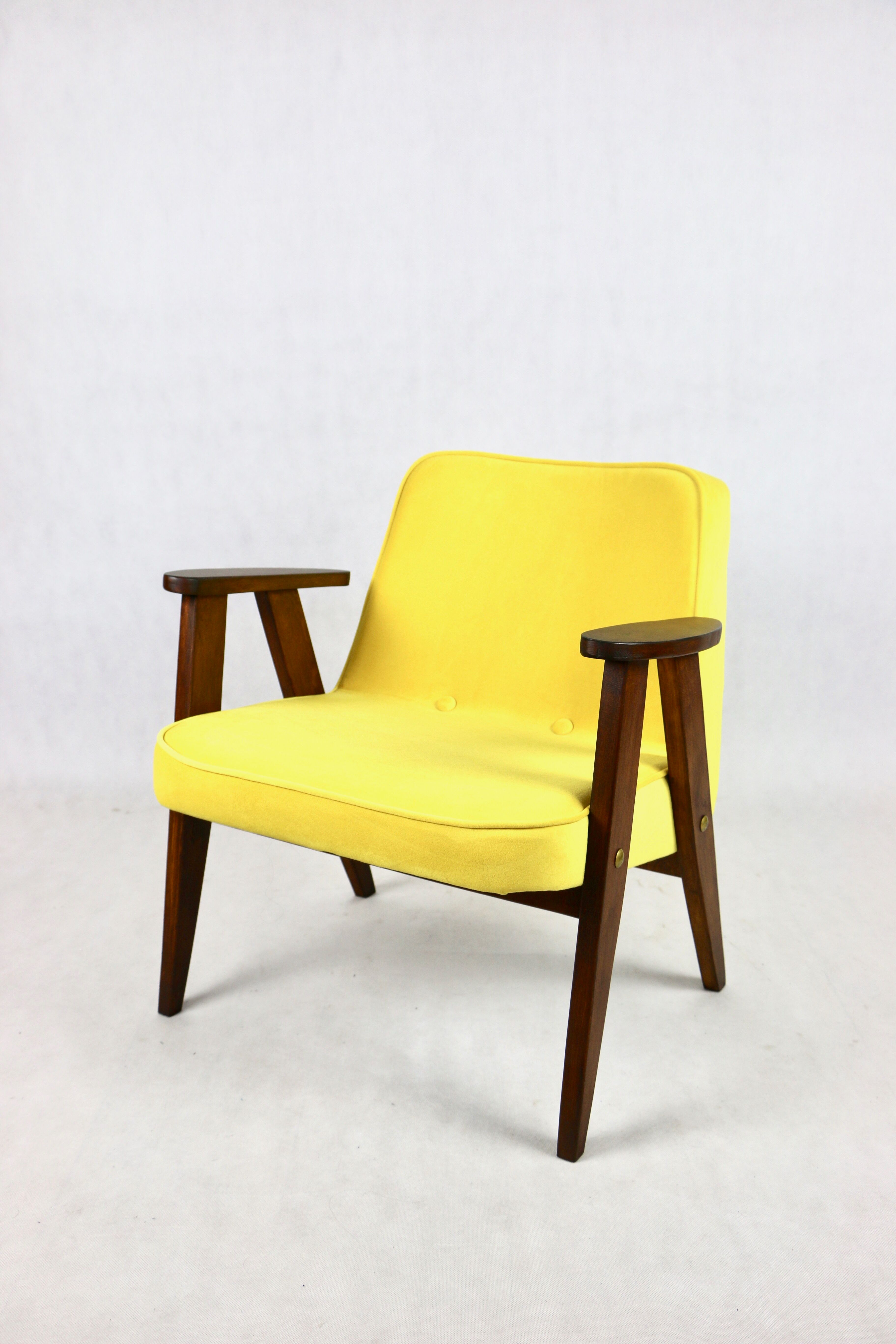 366 armchair in yellow velvet by Józef Chierowski, 1970s