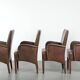 Set of 4 nicely finished dining chairs/side chairs with armrests made of cowhide leather