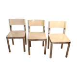 Set de 3 chaises années 70 blanches et inox