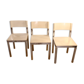3 chairs 1970s white and stainless steel
