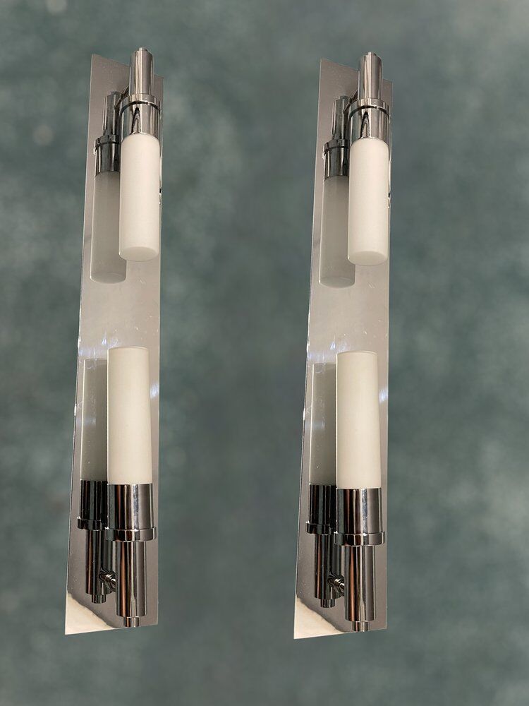 Italian Chrome Wall Lights, 1980s, Set of 2