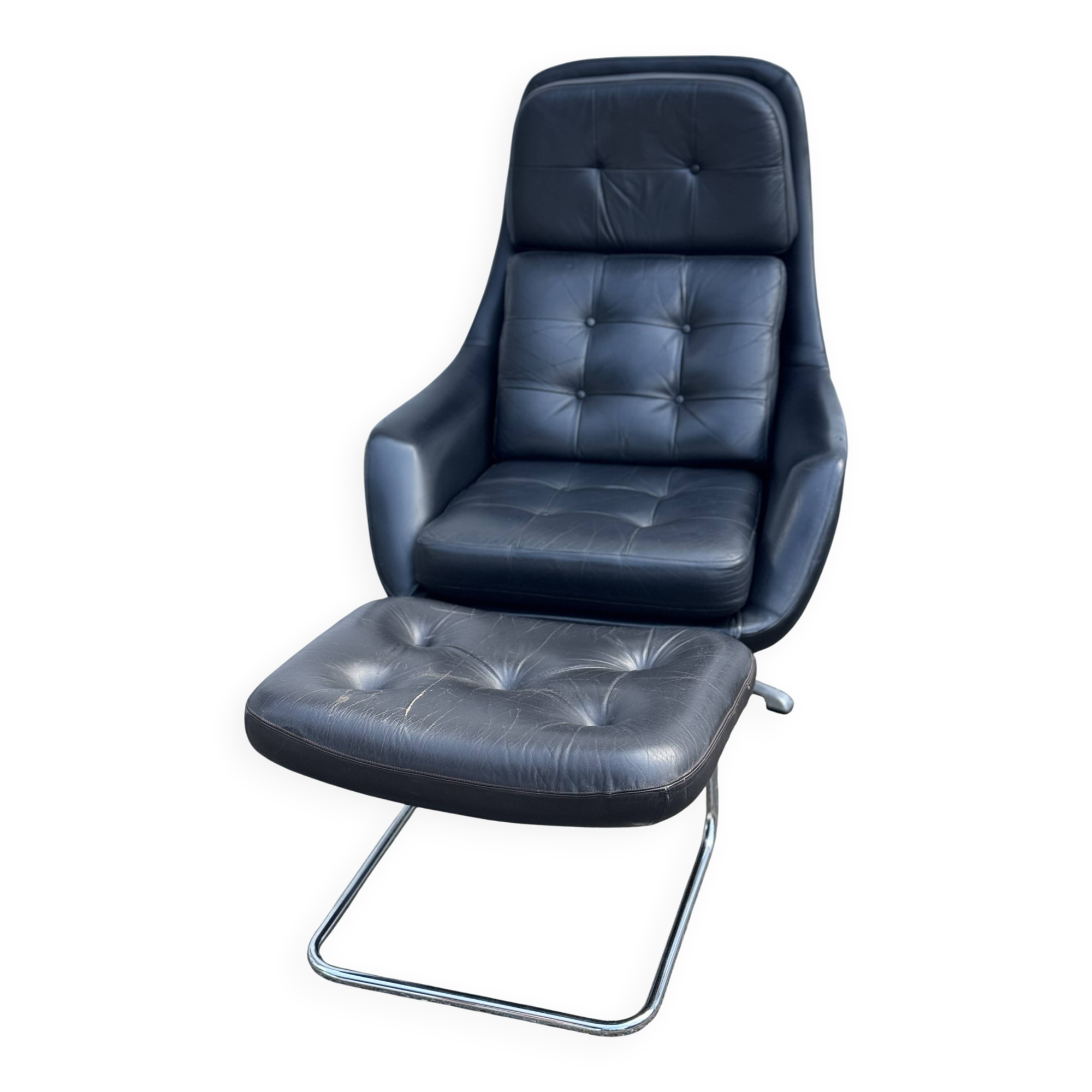 Fauteuil pivotant vintage Bramia avec repose-pieds