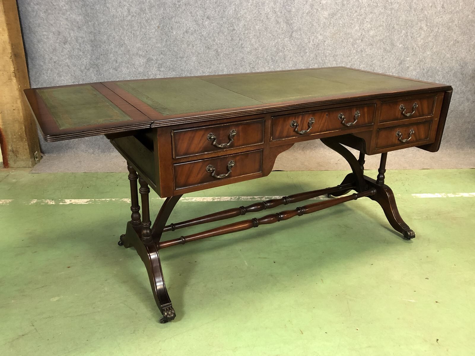 Folding desk English 50s mahogany and leather