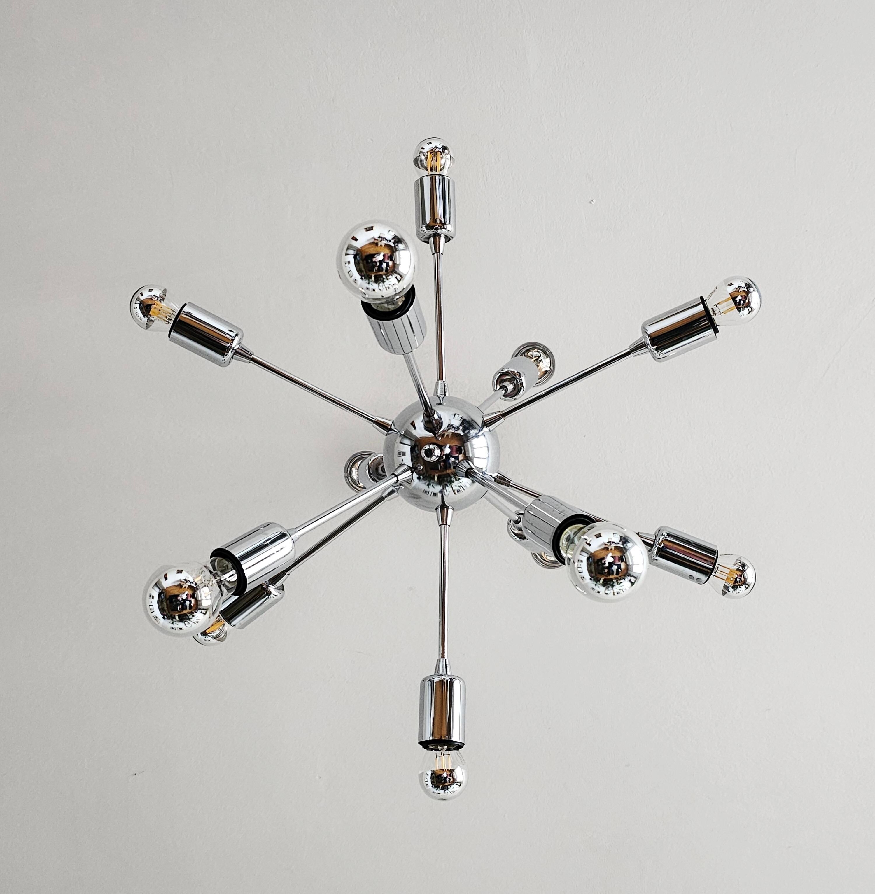 Lustre Sputnik 12 bras Space Age chrome 1980s