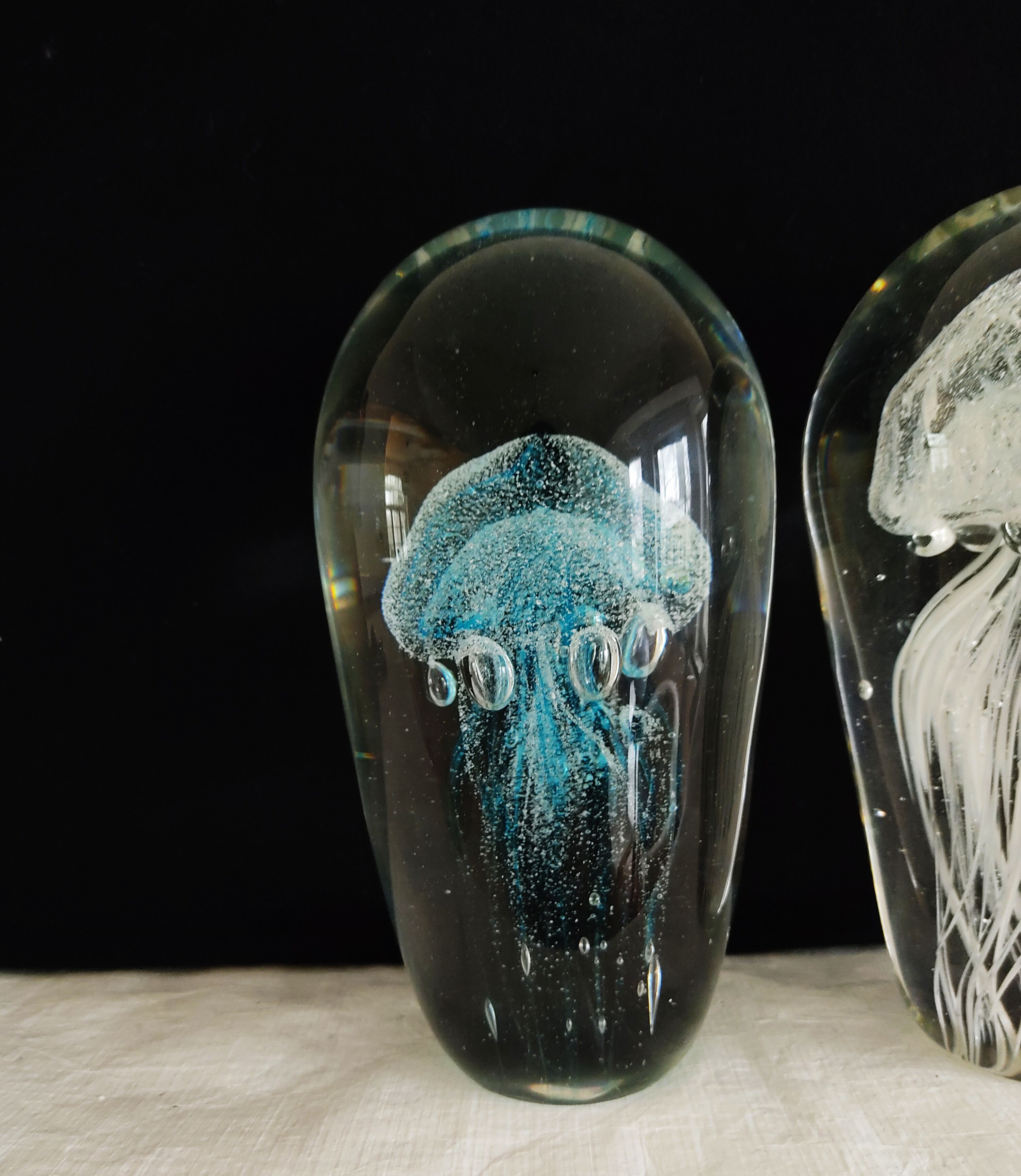 Set of two paperweights vintage jellyfish sulphide
