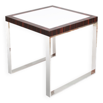 table cube en bois de rose chromé 64 cm