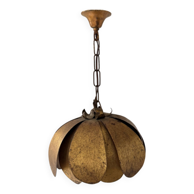 Suspension vintage métal doré, France, 1970